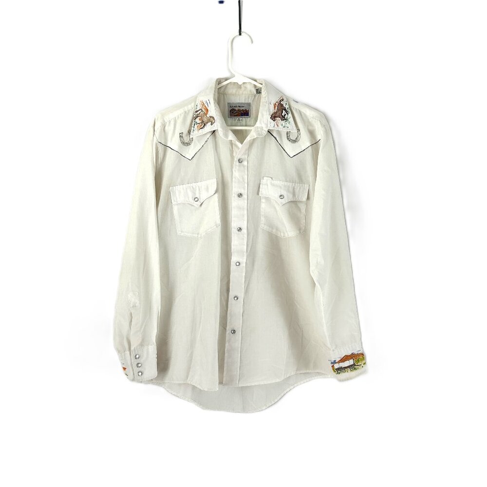 Authentic Western Hand Painted Pearl Snap Vintage Shirt 16 1/2 (collar Stains)